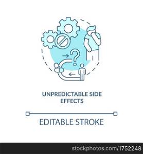 Unpredictable side effects concept icon. Online pharmacy idea thin line illustration. Buying drugs and pills. Getting medicine. Vector isolated outline RGB color drawing. Editable stroke. Unpredictable side effects concept icon