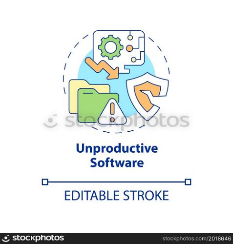 Unproductive software concept icon. Online piracy abstract idea thin line illustration. Illegally copied programs. Technical support absence. Vector isolated outline color drawing. Editable stroke. Unproductive software concept icon