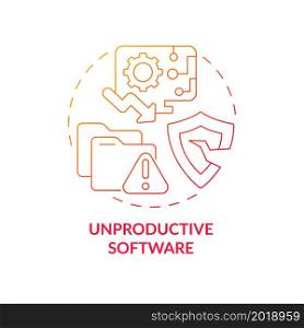 Unproductive software red gradient concept icon. Online piracy abstract idea thin line illustration. User computer system damage. Viruses and spyware. Vector isolated outline color drawing. Unproductive software red gradient concept icon