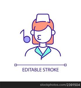 Unqualified nurse RGB color icon. Stress free career. Unskilled caregiver. Irresponsible care assistant. Isolated vector illustration. Simple filled line drawing. Editable stroke. Arial font used. Unqualified nurse RGB color icon