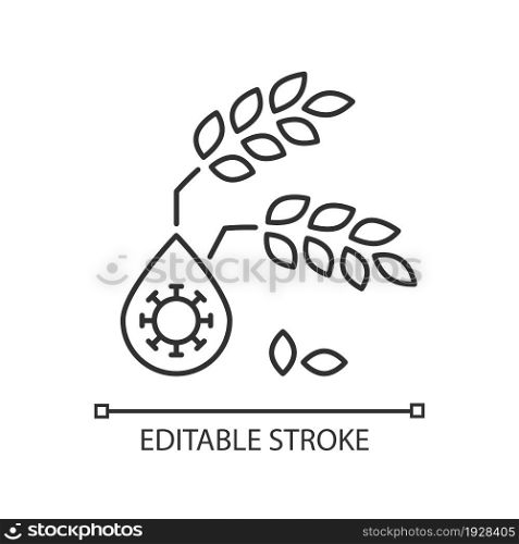 Unsafe water linear icon. Polluted water leads to harvest damage. Food insecurity and hunger. Thin line customizable illustration. Contour symbol. Vector isolated outline drawing. Editable stroke. Unsafe water linear icon