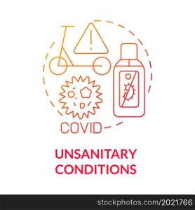 Unsanitary conditions red gradient concept icon. Scooter sharing problem abstract idea thin line illustration. Virus spreading risk. Covid transmission. Vector isolated outline color drawing. Unsanitary conditions red gradient concept icon