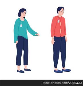 Unsatisfied buyer semi flat color vector character set. Posing figure. Full body people on white. Bad fitted clothing isolated modern cartoon style illustration for graphic design and animation bundle. Unsatisfied buyer semi flat color vector character set