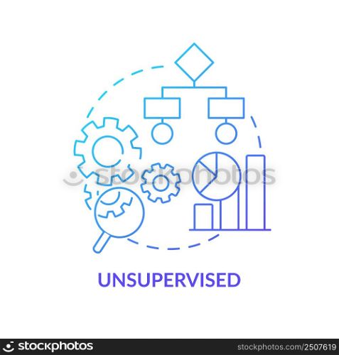 Unsupervised blue gradient concept icon. Untagged data input. Category of machine learning abstract idea thin line illustration. Isolated outline drawing. Myriad Pro-Bold font used. Unsupervised blue gradient concept icon
