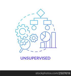 Unsupervised blue gradient concept icon. Untagged data input. Category of machine learning abstract idea thin line illustration. Isolated outline drawing. Myriad Pro-Bold font used. Unsupervised blue gradient concept icon