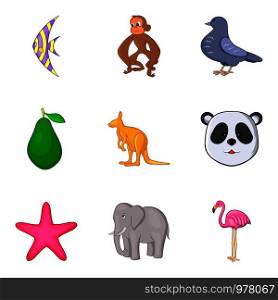 Untouched nature icons set. Cartoon set of 9 untouched nature vector icons for web isolated on white background. Untouched nature icons set, cartoon style