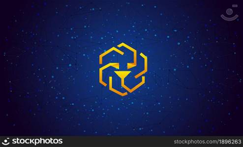 Unus Sed Leo token symbol cryptocurrency theme on blue polygonal background. Cryptocurrency coin logo icon. Vector illustration.
