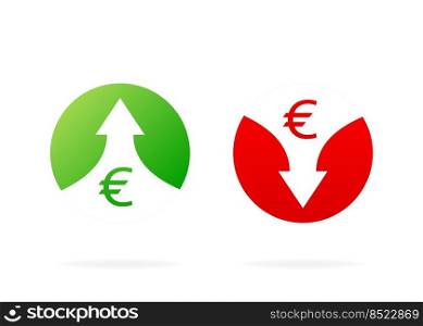 Up and down arrows. Red and Green icons. Illustration isolated on white background. Vector illustration with profit marks. Up and down arrows. Red and Green icons. Illustration isolated on white background. Vector illustration with profit marks.