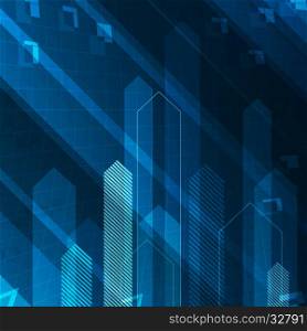 Up arrows on blue abstract technology background. Successful or teamwork concept illustration