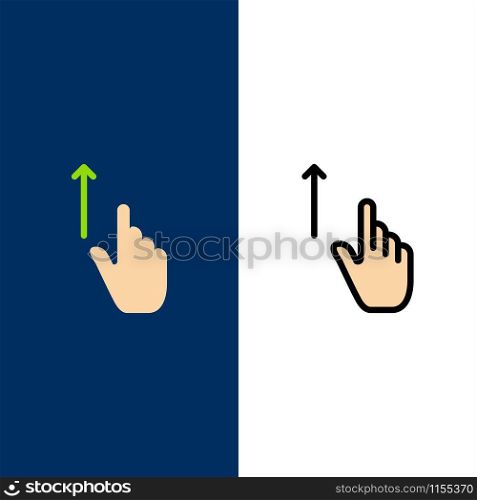 Up, Finger, Gesture, Gestures, Hand Icons. Flat and Line Filled Icon Set Vector Blue Background