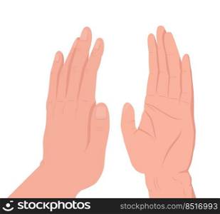 Up five semi flat color vector hand gesture. Editable pose. Human body part on white. Greeting and congrats cartoon style illustration for web graphic design, animation, sticker pack. Up five semi flat color vector hand gesture