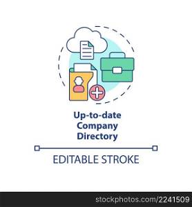 Up-to-date company directory concept icon. Access to employees. Benefits of UCaaS abstract idea thin line illustration. Isolated outline drawing. Editable stroke. Arial, Myriad Pro-Bold fonts used. Up-to-date company directory concept icon
