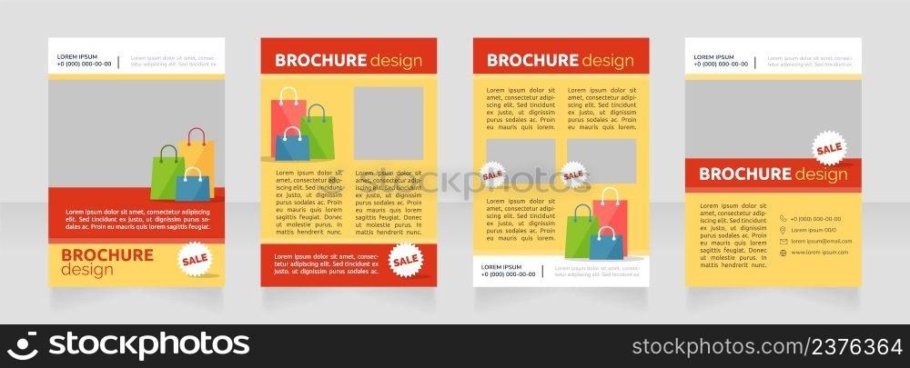Upcoming sales announcement blank brochure design. Template set with copy space for text. Premade corporate reports collection. Editable 4 paper pages. Ubuntu Bold, Raleway Regular fonts used. Upcoming sales announcement blank brochure design