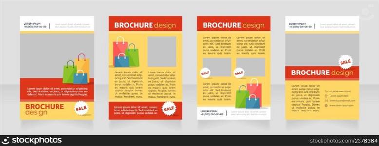 Upcoming sales announcement blank brochure design. Template set with copy space for text. Premade corporate reports collection. Editable 4 paper pages. Ubuntu Bold, Raleway Regular fonts used. Upcoming sales announcement blank brochure design