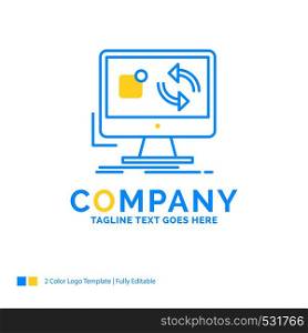 update, app, application, install, sync Blue Yellow Business Logo template. Creative Design Template Place for Tagline.