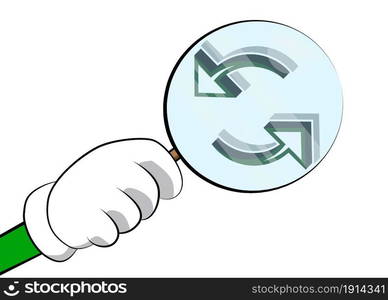 Update icon under magnifying glass illustration on white background.