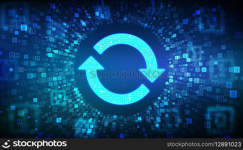 Update Software. Synchronization icon. Upgrade computer program version concept. Binary code Data Flow. Virtual tunnel warp made with digital code. Vector illustration. Update Software. Synchronization icon. Upgrade computer program version concept. Binary code Data Flow. Virtual tunnel warp made with digital code. Vector illustration.