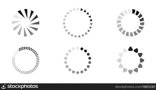 Updated progress circle bar set icon vector. Loader symbol button. Load progress bar for app, websites, UI. Upload status collection or download round process is shown. Web page elements.. Updated progress circle bar set icon vector. Loader symbol button. Load progress bar for app, websites, UI.