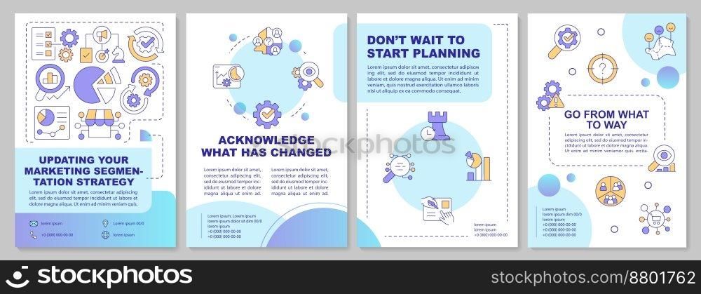 Updating market segmentation strategy blue brochure template. Leaflet design with linear icons. Editable 4 vector layouts for presentation, annual reports. Arial-Black, Myriad Pro-Regular fonts used. Updating market segmentation strategy blue brochure template