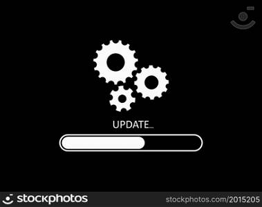 Upgrade of software. Update icon. Load and install of app on computer. Time and progress of update. Download new version of software. Concept of process of upgrade. Page of load. Vector.. Upgrade of software. Update icon. Load and install of app on computer. Time and progress of update. Download new version of software. Concept of process of upgrade. Page of load. Vector