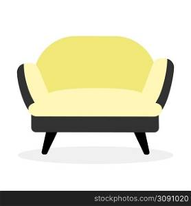 Upholstered armchair semi flat color vector object. Full sized item on white. Lounge chair with soft yellow upholstery simple cartoon style illustration for web graphic design and animation. Upholstered armchair semi flat color vector object
