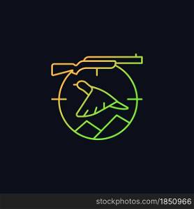 Upland hunting gradient vector icon for dark theme. Wingshooting. Terrestrial birds. Hunting with dogs. Thin line color symbol. Modern style pictogram. Vector isolated outline drawing. Upland hunting gradient vector icon for dark theme