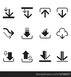 Upload button. Loading symbol. Circles and arrow buttons Vector icons