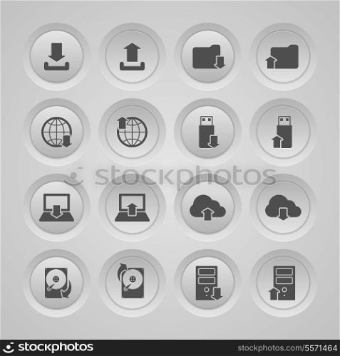 Upload download symbols collection user interface computer mobile icons set flat isolated vector illustration