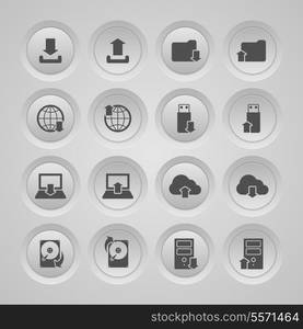 Upload download symbols collection user interface computer mobile icons set flat isolated vector illustration