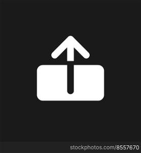 Upload file dark mode glyph ui icon. Simple filled line element. User interface design. White silhouette symbol on black space. Solid pictogram for web, mobile. Vector isolated illustration. Upload file dark mode glyph ui icon