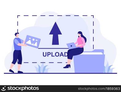 Upload Image Background of Online Devices Information and Data to Social Networks with Cloud Service or Loading Concept Vector Illustration
