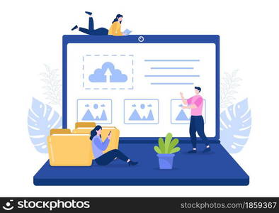 Upload Image Background of Online Devices Information and Data to Social Networks with Cloud Service or Loading Concept Vector Illustration