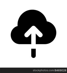 Upload to cloud black glyph ui icon. Large files storage. Loading process. User interface design. Silhouette symbol on white space. Solid pictogram for web, mobile. Isolated vector illustration. Upload to cloud black glyph ui icon