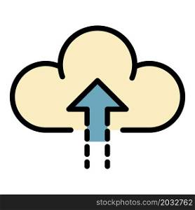 Upload to the cloud icon. Outline upload to the cloud vector icon color flat isolated. Upload to the cloud icon color outline vector