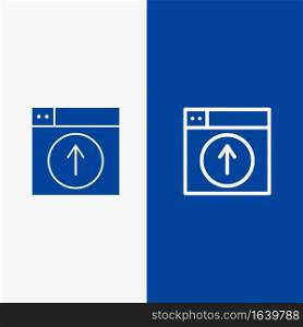 Upload, Up, Web, Design, application Line and Glyph Solid icon Blue banner Line and Glyph Solid icon Blue banner