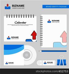 Uploading Logo, Calendar Template, CD Cover, Diary and USB Brand Stationary Package Design Vector Template