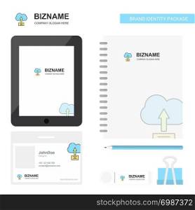 Uploading on cloud Business Logo, Tab App, Diary PVC Employee Card and USB Brand Stationary Package Design Vector Template