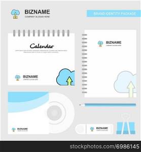 Uploading on cloud Logo, Calendar Template, CD Cover, Diary and USB Brand Stationary Package Design Vector Template