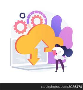Uploading to cloud storage. Wireless access to information. Online service, global hosting, virtual space. Available and secure desktop. Vector isolated concept metaphor illustration.. Uploading to cloud storage vector concept metaphor
