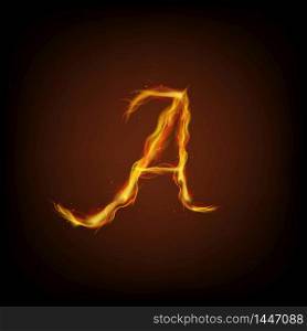 Uppercase initial letter A with blazing flame