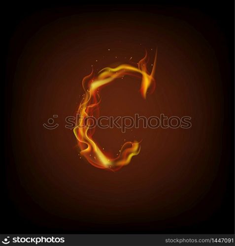Uppercase initial letter C with blazing flame