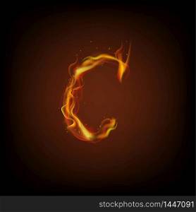 Uppercase initial letter C with blazing flame