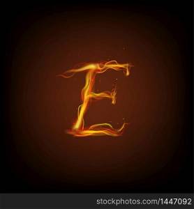 Uppercase initial letter E with blazing flame