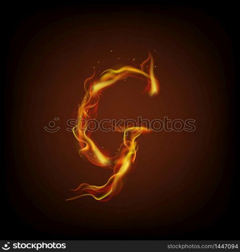 Uppercase initial letter G with blazing flame