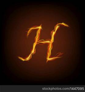 Uppercase initial letter H with blazing flame