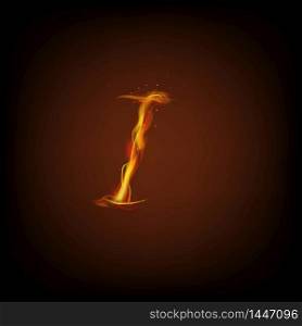 Uppercase initial letter I with blazing flame