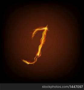 Uppercase initial letter J with blazing flame