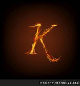 Uppercase initial letter K with blazing flame