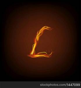 Uppercase initial letter L with blazing flame