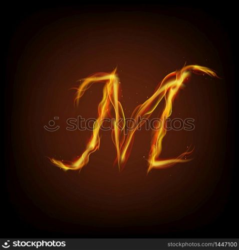 Uppercase initial letter M with blazing flame